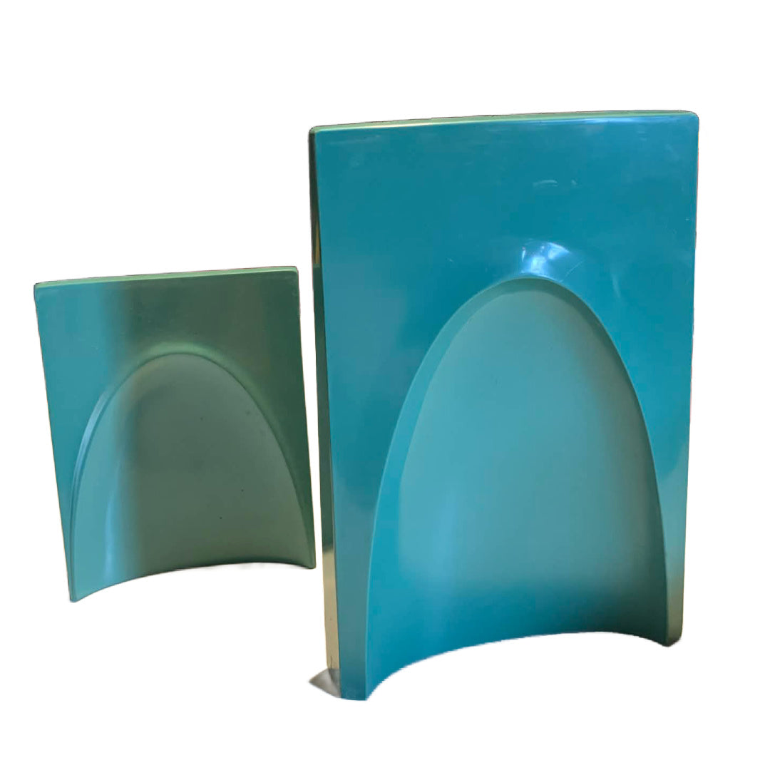 MCM Aqua Blue Plastic Bookends Set 2 Sizes 1960s