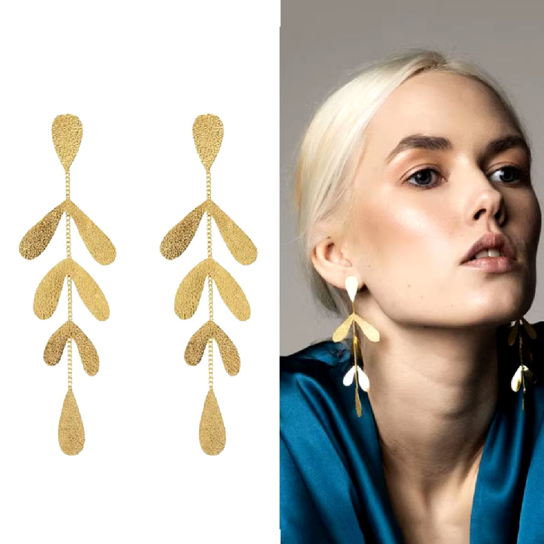 Dropleaf- the Olive Leaf Branch Drop Earrings