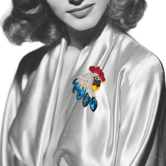 Cocky Crystal Rooster Brooch