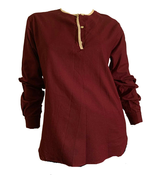 Deep Burgundy Tunic Style Cotton Blouse circa 1960s