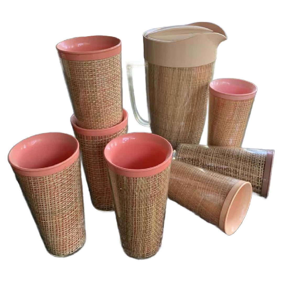 Mid Century Modern Plastic Tumbler and Pitcher Set Pastels