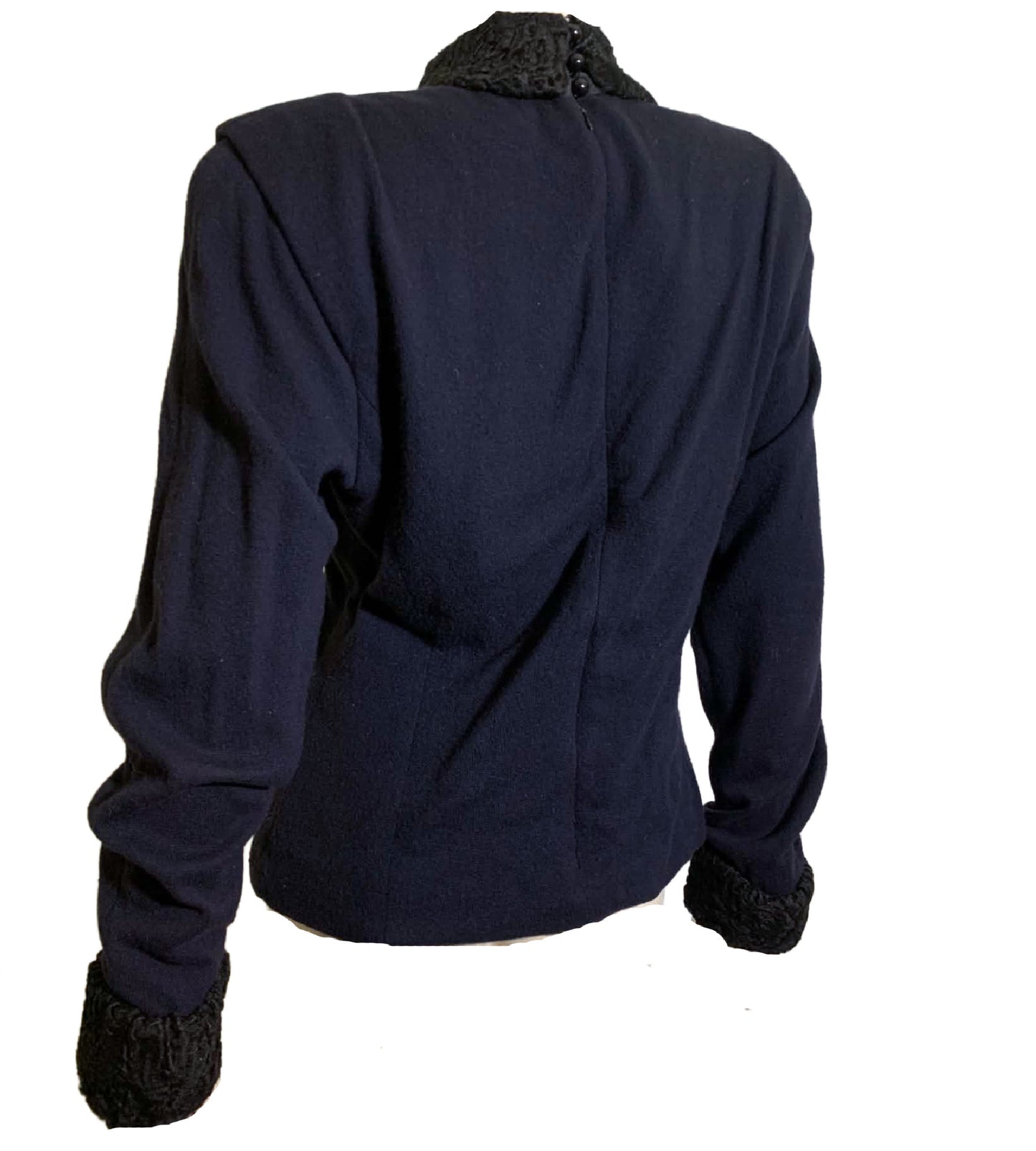Midnight Blue Cashmere and Fur Pullover Top Shoulder Pads circa 1990s