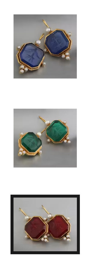 Safi- the Carved Acrylic and faux Seed Pearl Dangle Earrings 5 Colors