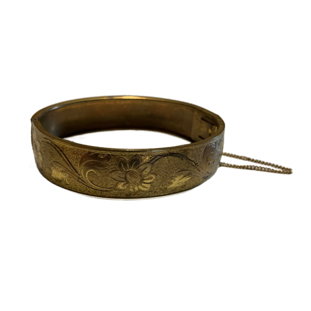 Etched Floral Gold Tone Bracelet circa 1930s