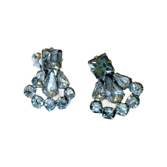 Small Clear Cluster Rhinestone Screwback Clip Earrings circa 1940s