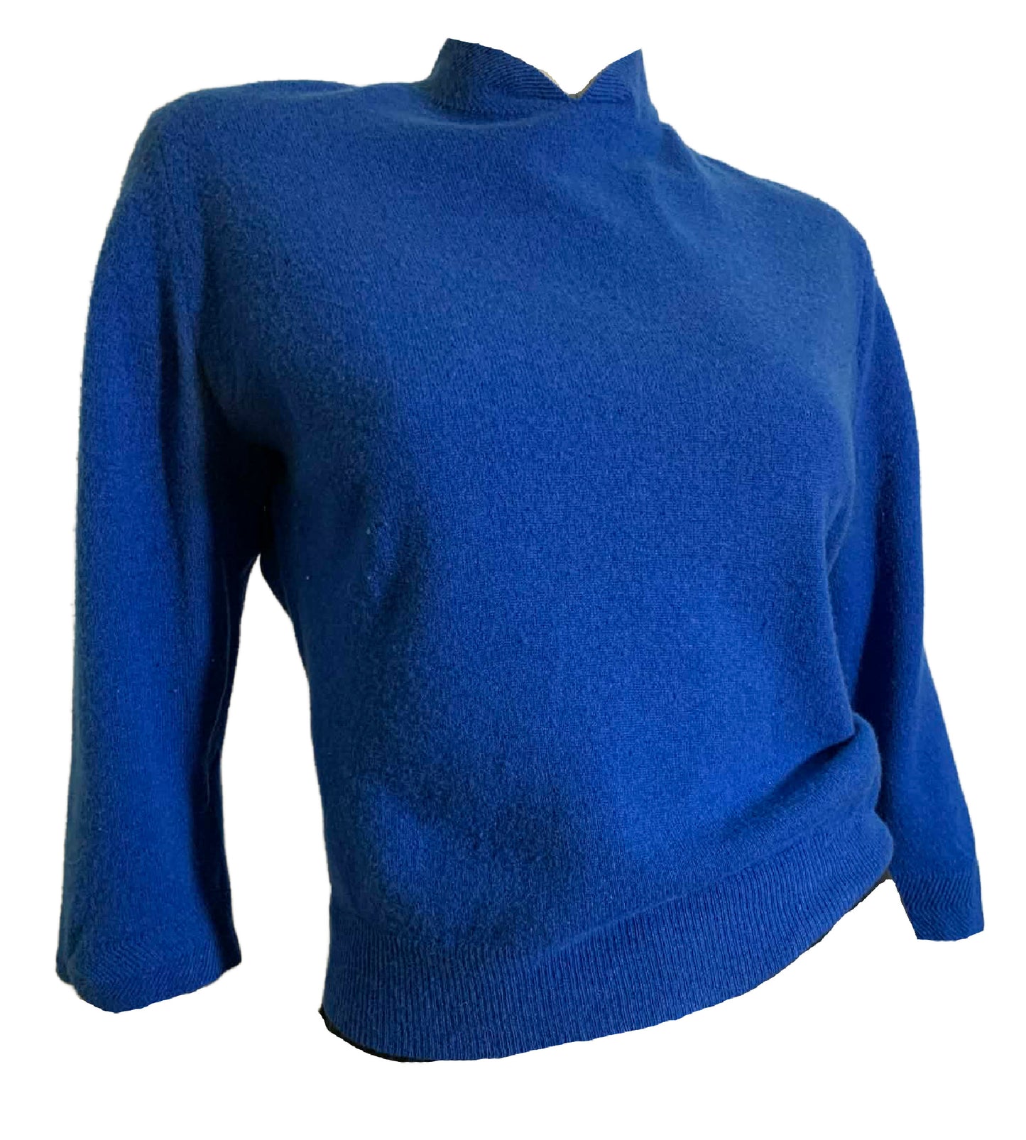 Cobalt Blue Orlon Sweater Notched Neckline circa 1960s