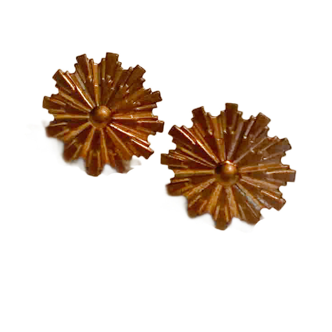 Round Sunburst Copper Clip Earrings circa 1940s