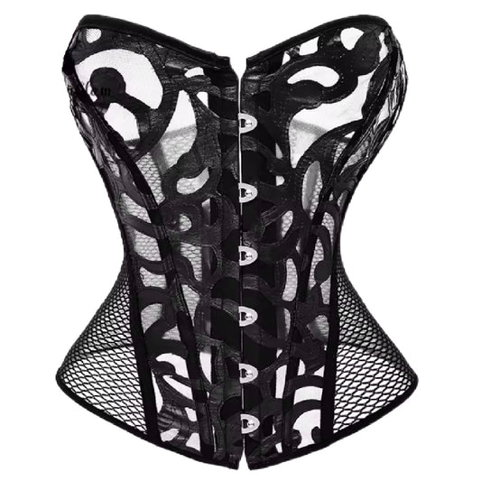 Whittler- the Windowpane Scroll Waist Cincher Over Bust Corset Black or White