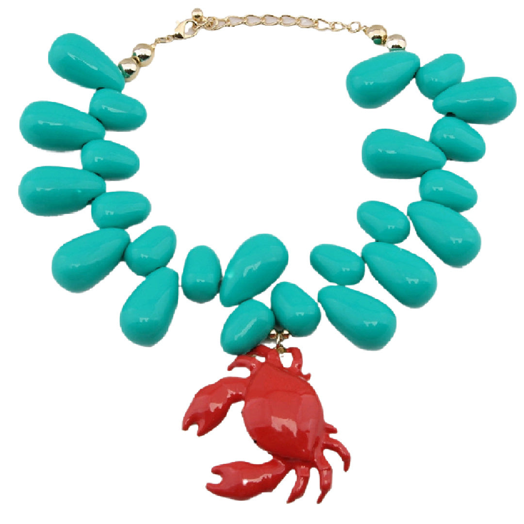 Beached- the Kitshcy Crab Pendant Acrylic Beaded Necklace 4 Color Ways