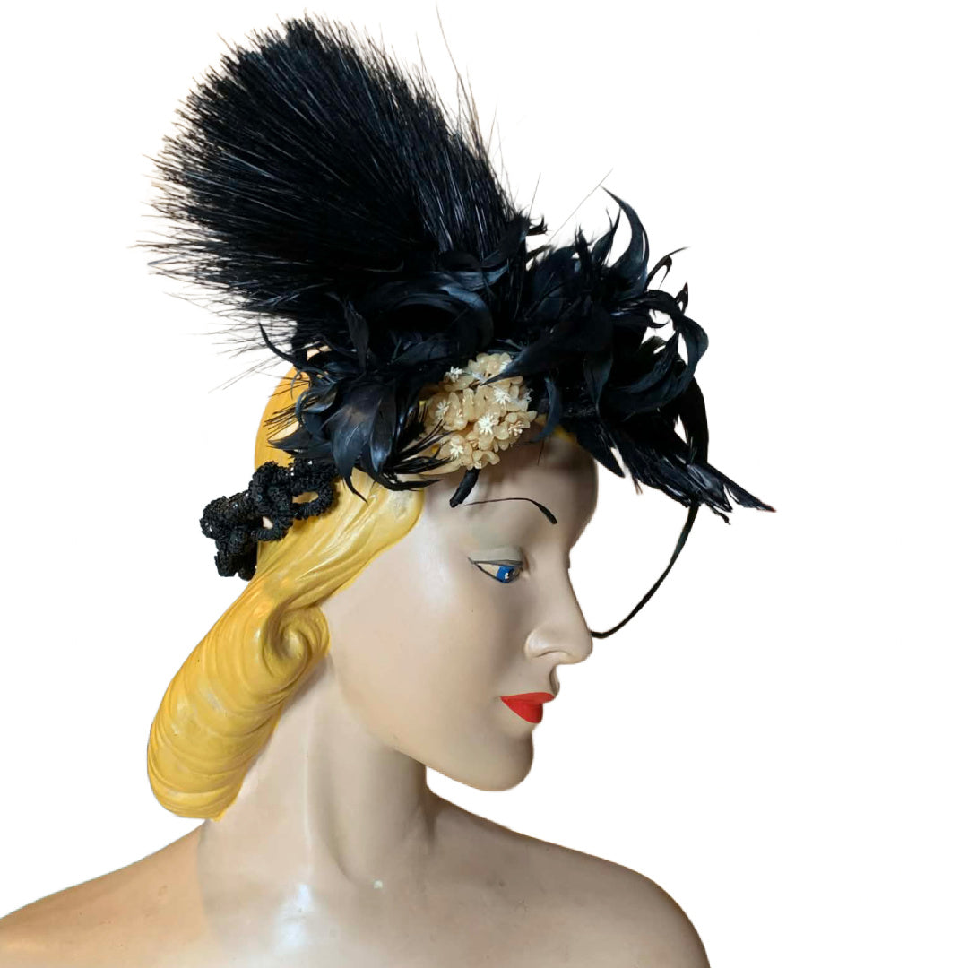 Murdered by Birds Reimagined Victorian Jet Beaded Crown with Feathers