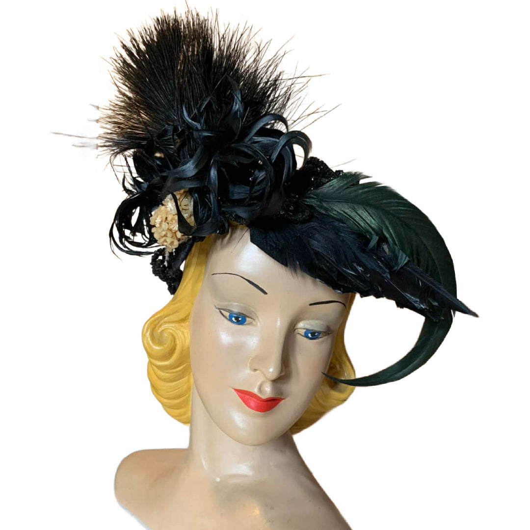 Murdered by Birds Reimagined Victorian Jet Beaded Crown with Feathers