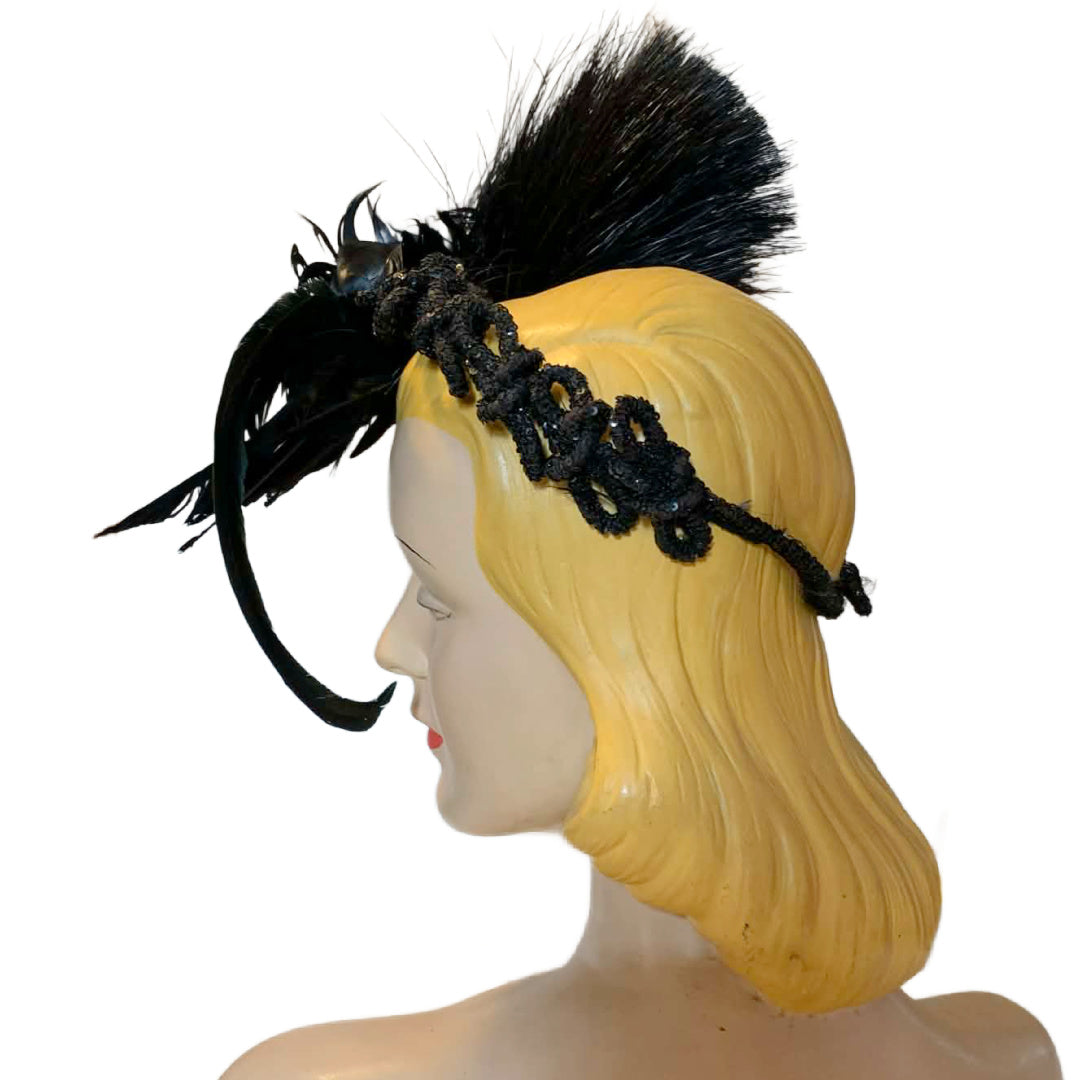 Murdered by Birds Reimagined Victorian Jet Beaded Crown with Feathers