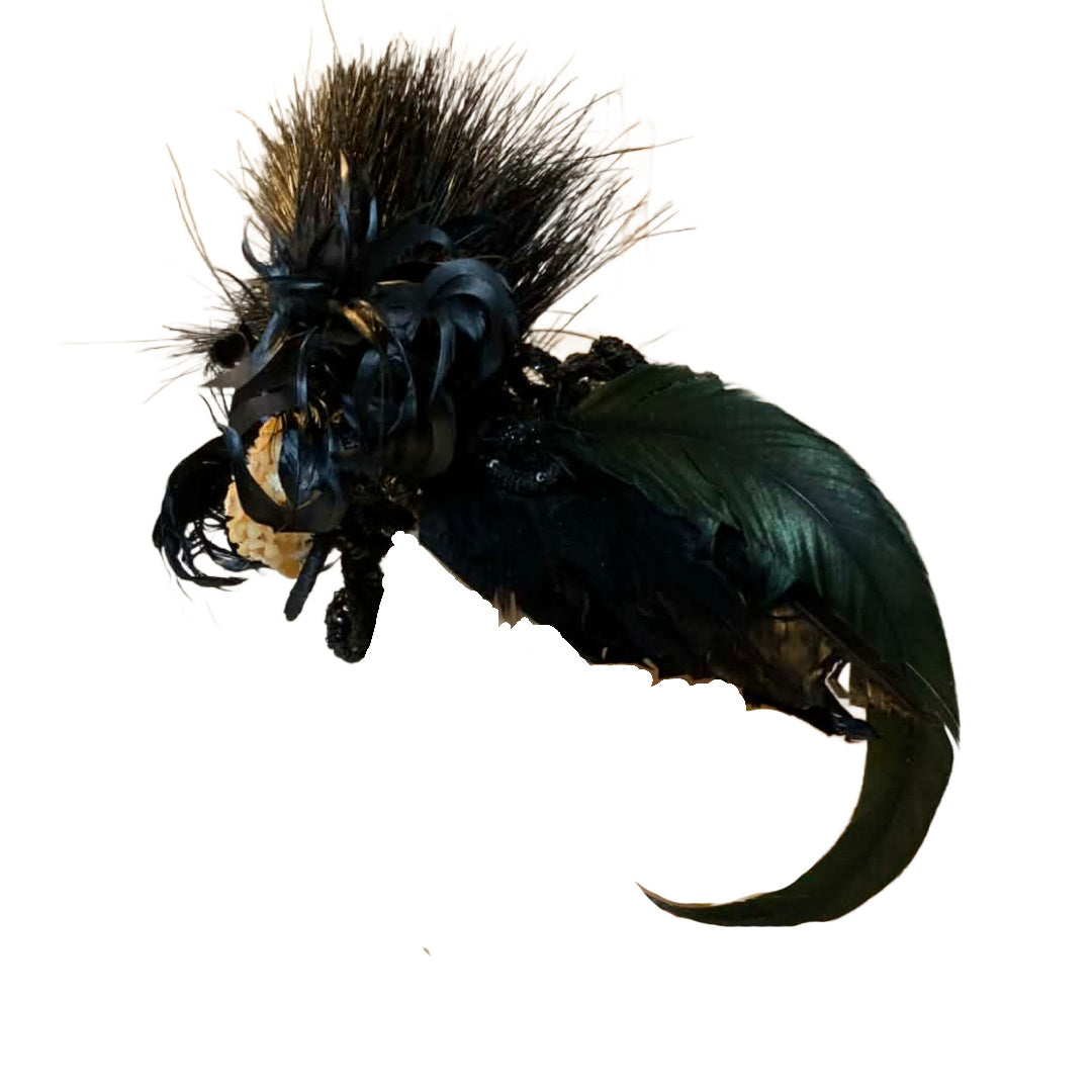 Murdered by Birds Reimagined Victorian Jet Beaded Crown with Feathers