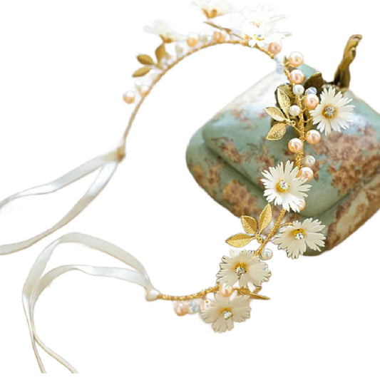 DaisyChain- the Dainty Daisy Trimmed Headband with Ribbons