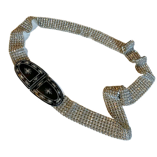 Dancing Daughter Reimagined Prong Set Rhinestone Sash With Art Deco Clasp