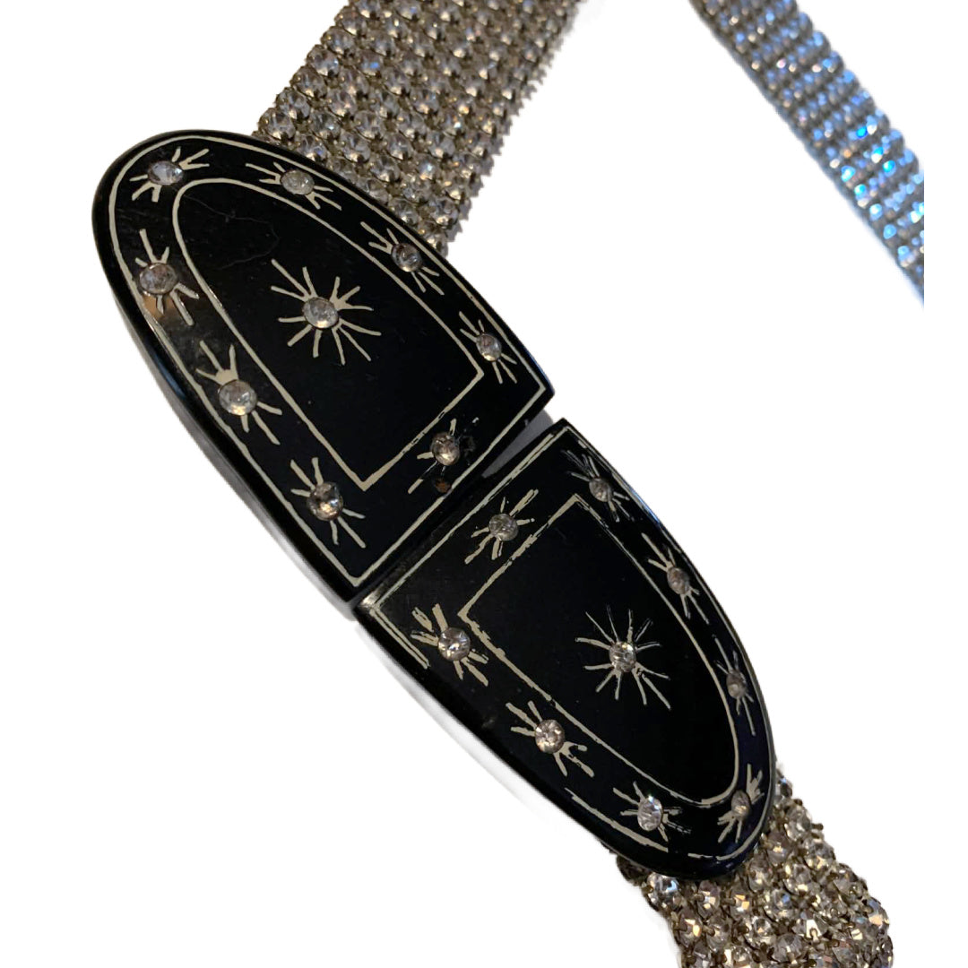 Dancing Daughter Reimagined Prong Set Rhinestone Sash With Art Deco Clasp