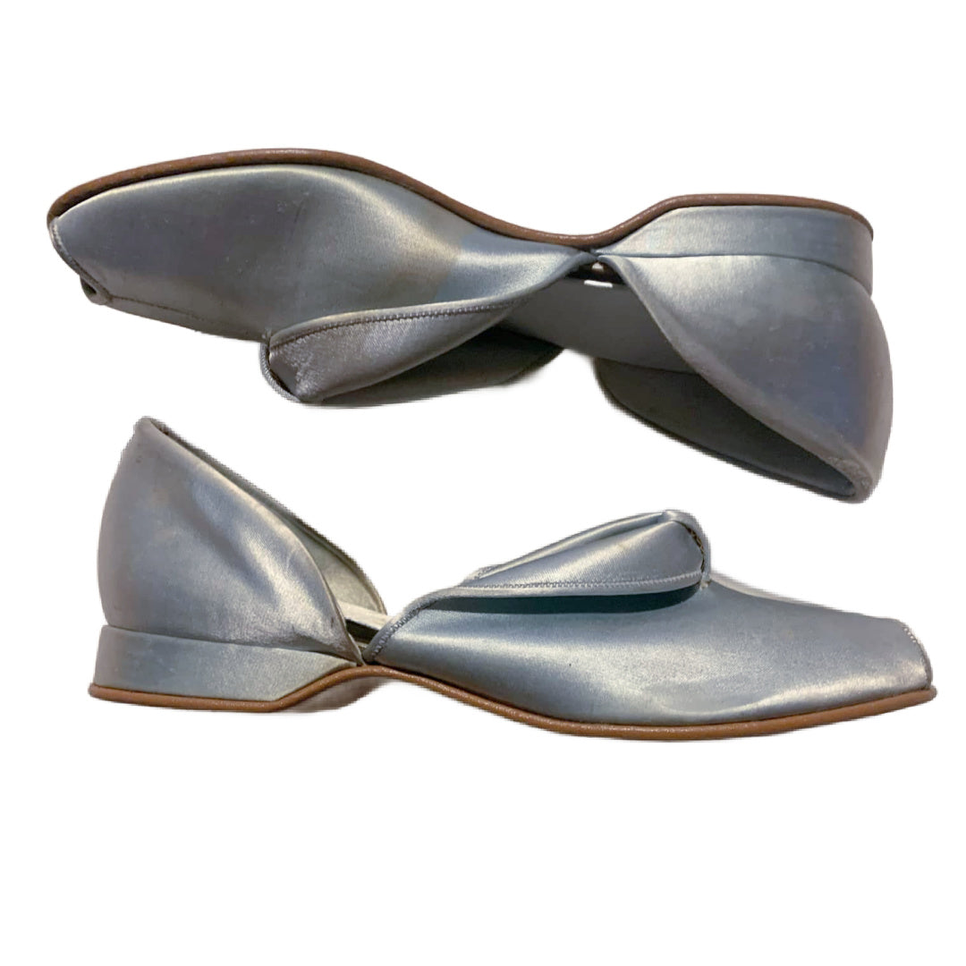 Silvery Blue Satin Low Heel Peep Toe Boudoir Slippers circa 1940s 6