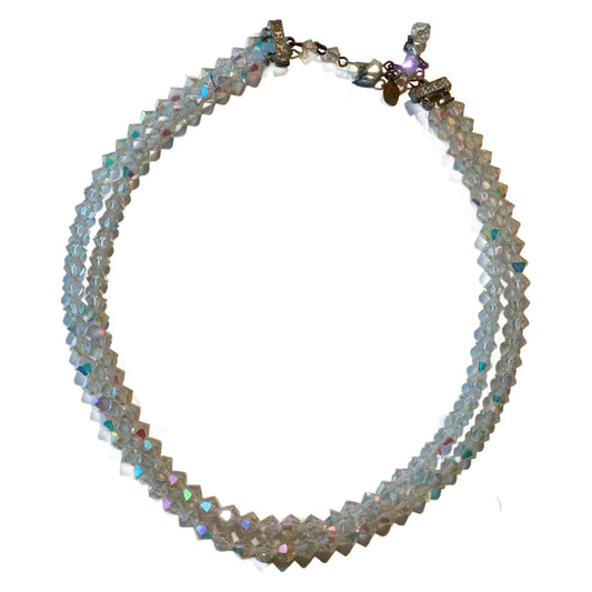 Double Strand Aurora Borealis Crystal Choker Necklace circa 1940s