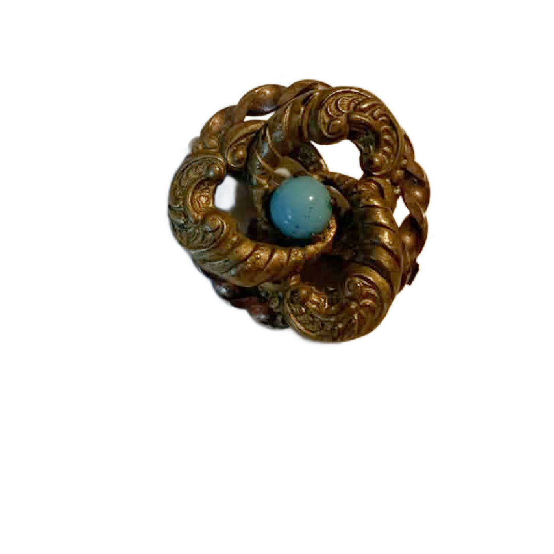 Nested Blue "Egg" Cabochon Mini Brooch circa 1910s
