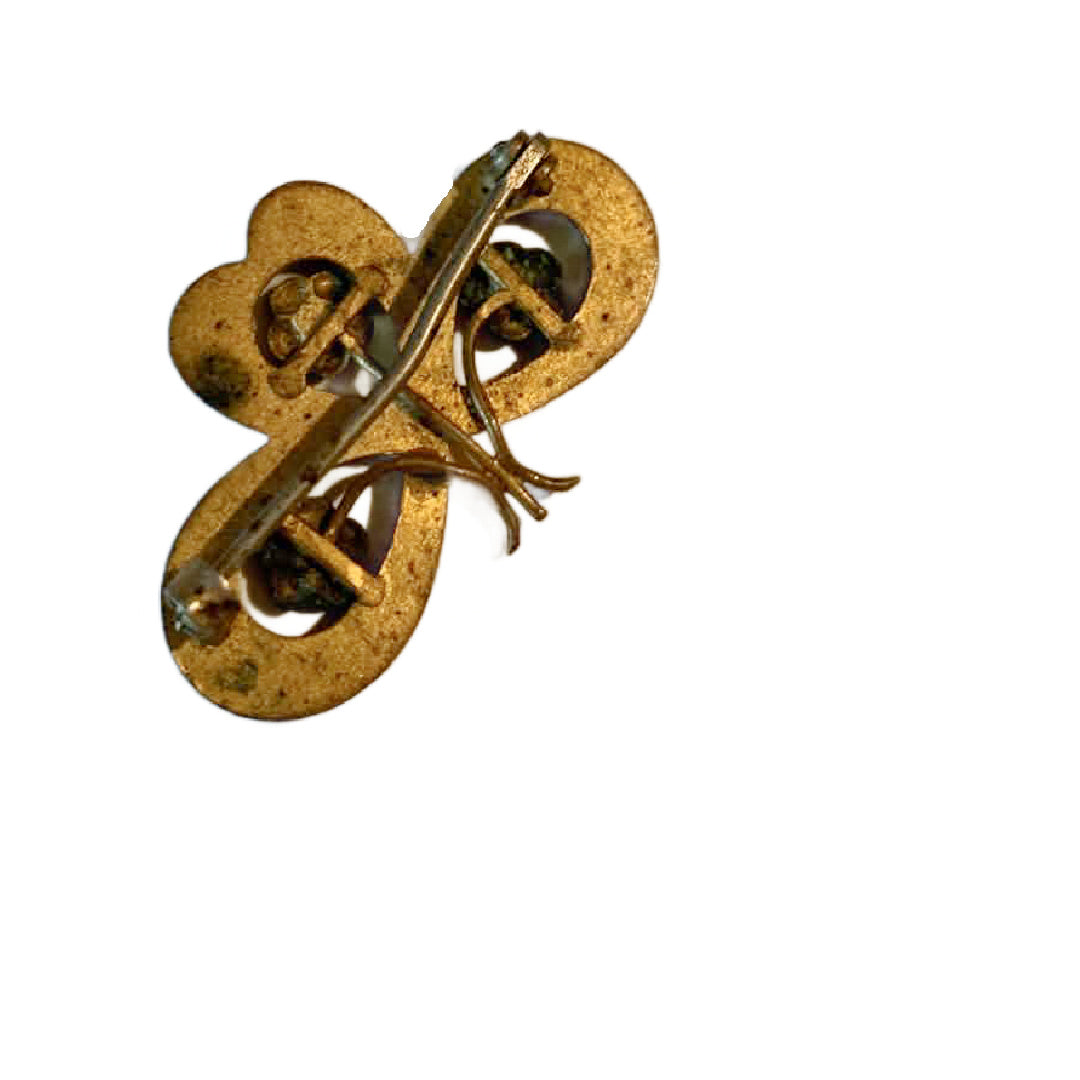 Three Leaf Clover Mini Brooch with Tiny Blue Cabochons circa 1910s