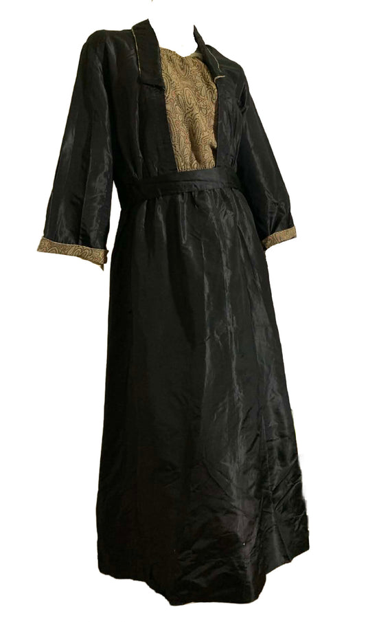 Black Weighted Silk Dress with Arts and Crafts Details circa 1910s