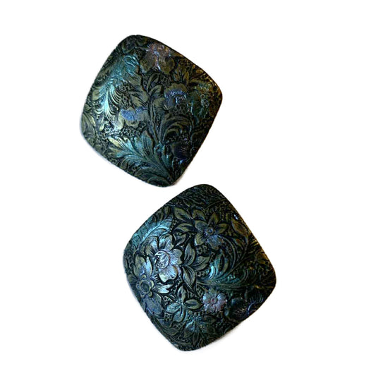 Etched Burnished Copper Pierced Earrings circa 1970s