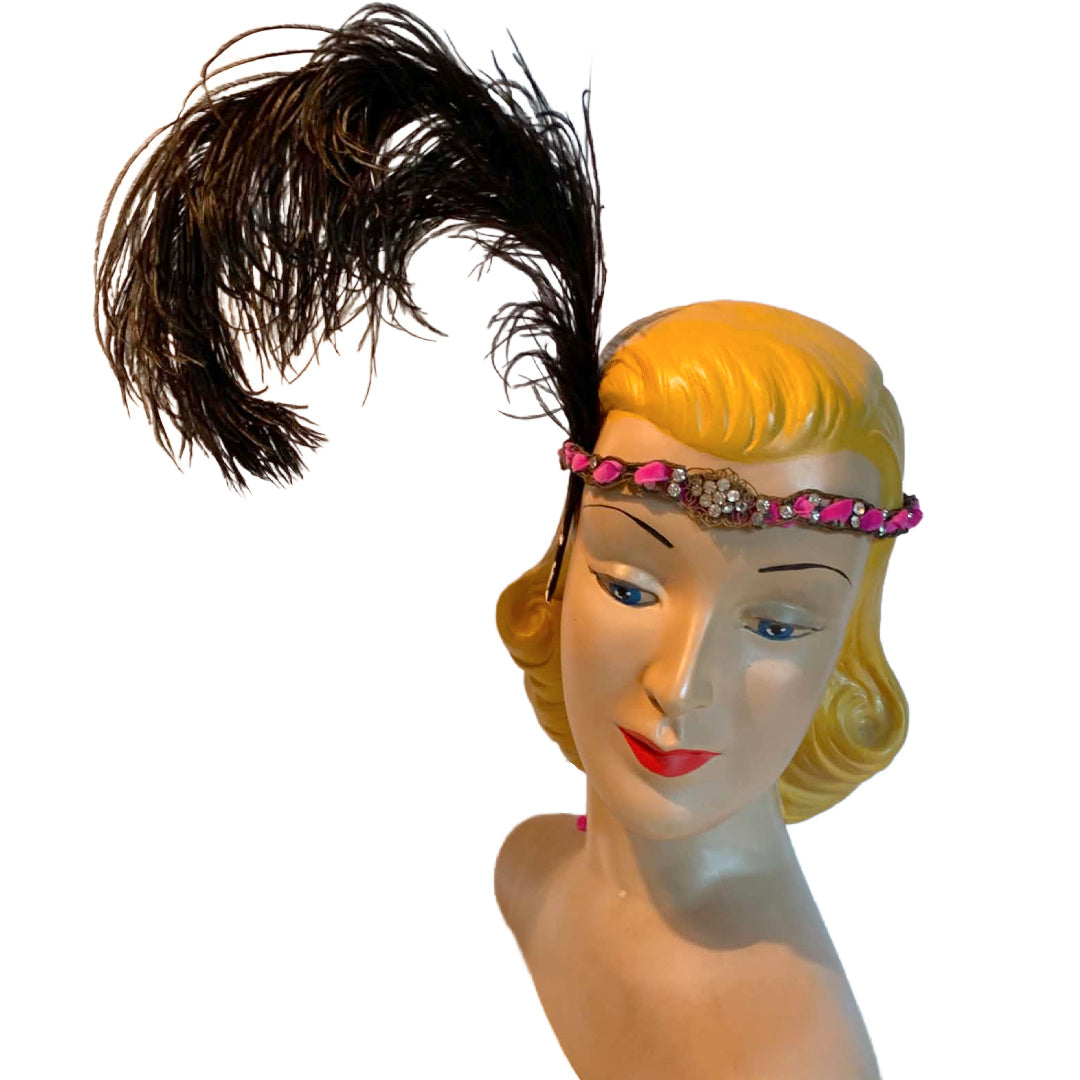 Rhinestone and Faux Pearl Metal Headpiece or Necklace Pink Ribbon