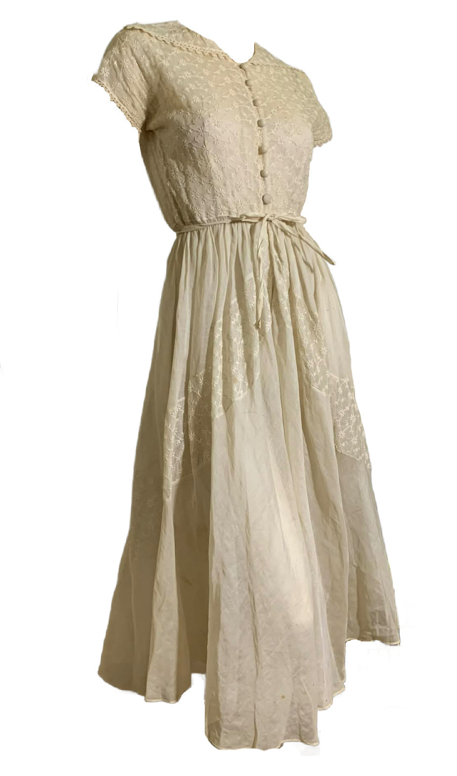 Sheer Embroidered Off White Dress circa 1940s
