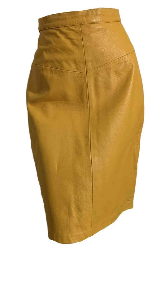 Butter Yellow Leather Pencil Skirt circa 1980s