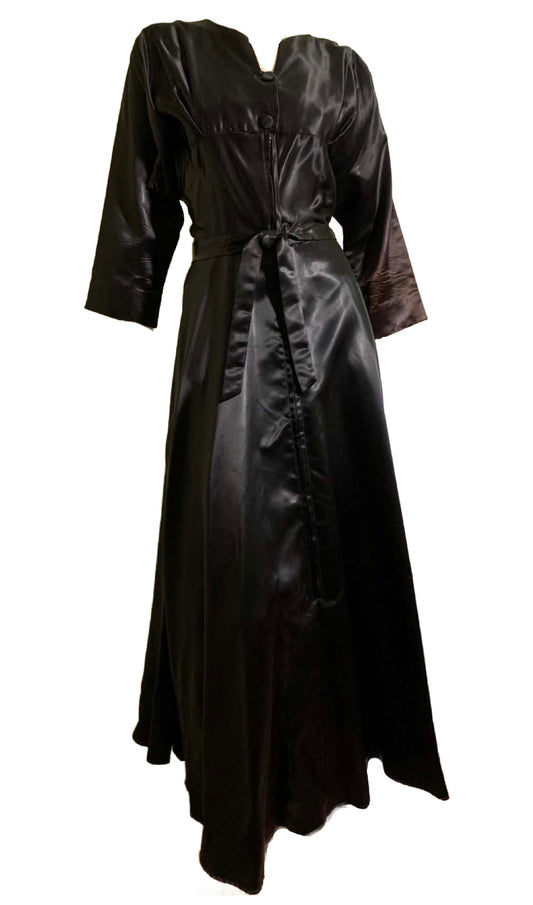 Panther Black Slipper Satin Frederick's of Hollywood Dressing Gown circa 1960s