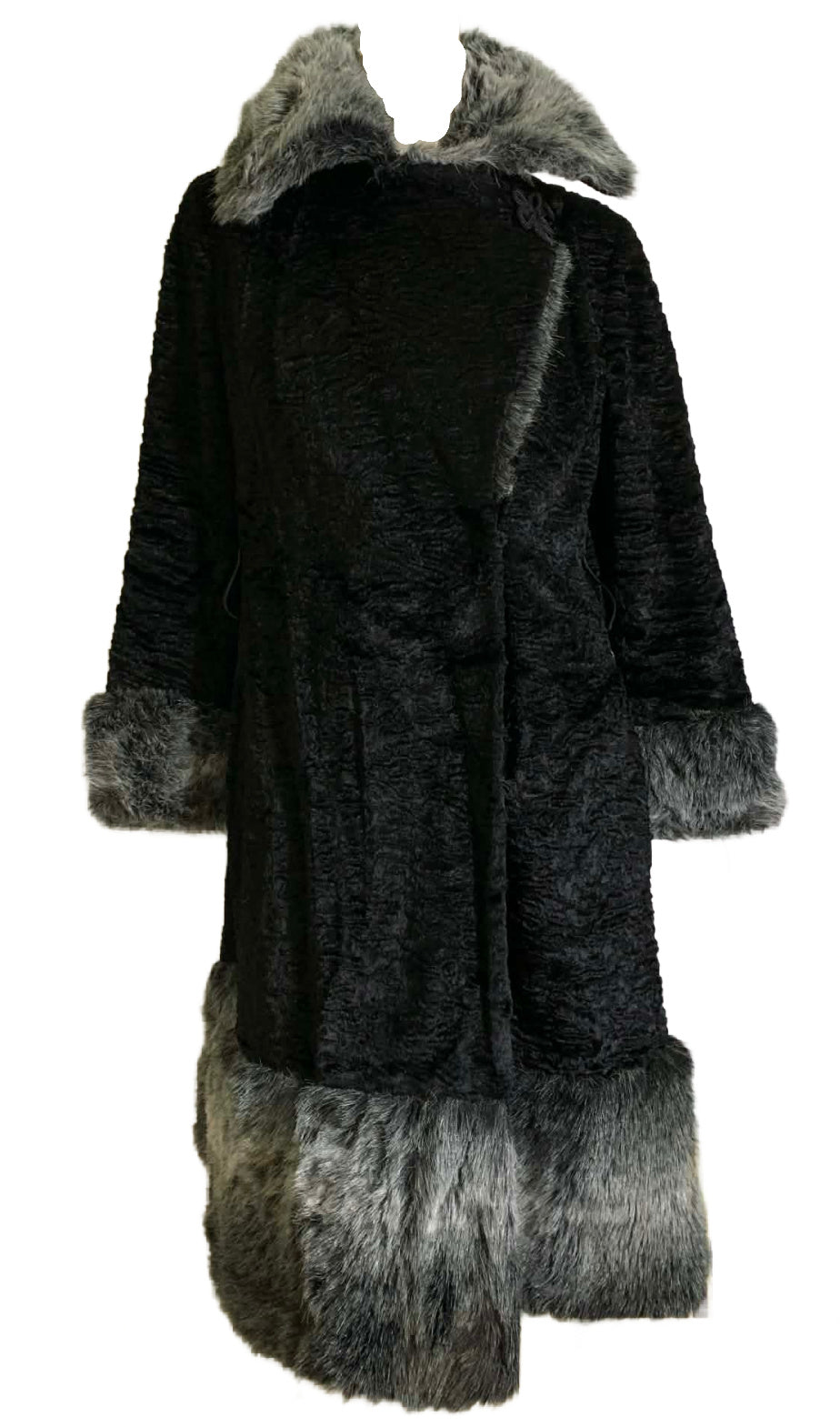 Faux Persian Lamb and Chinchilla "Fur" Coat with Frog Closure circa 1960s