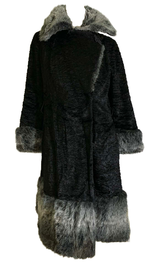 Faux Persian Lamb and Chinchilla "Fur" Coat with Frog Closure circa 1960s