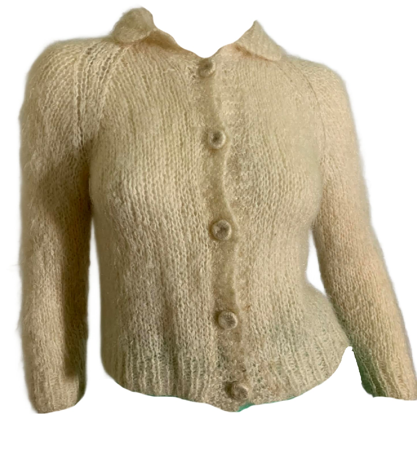 Fuzzy Ivory Button Front Sweater circa 1960s