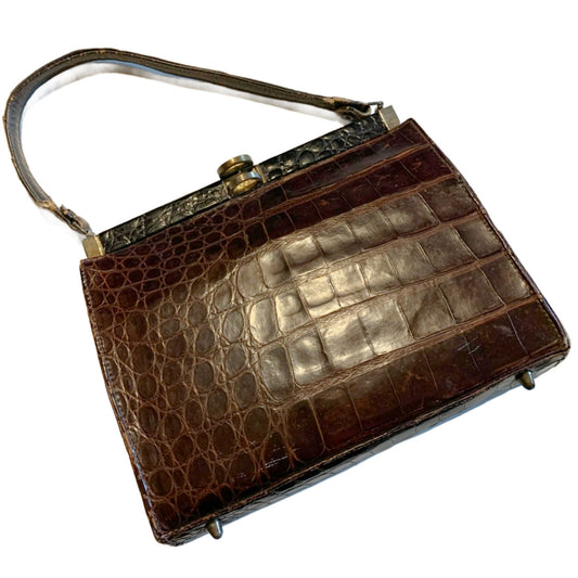 Genuine Alligator Classic Kelly Style Handbag circa 1940s