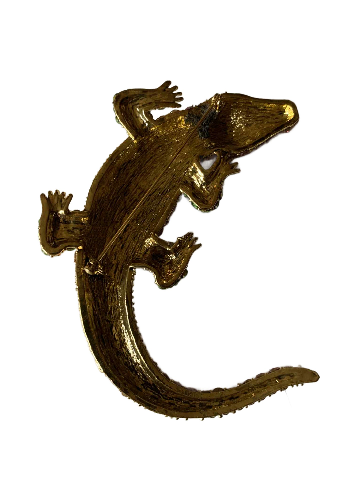 Pink and Green Rhinestone Alligator Brooch