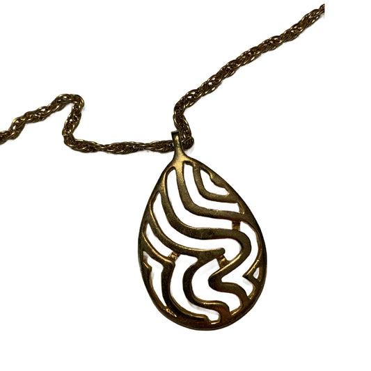 Goldtone Long Chain Necklace Tear Drop Pendant circa 1970s
