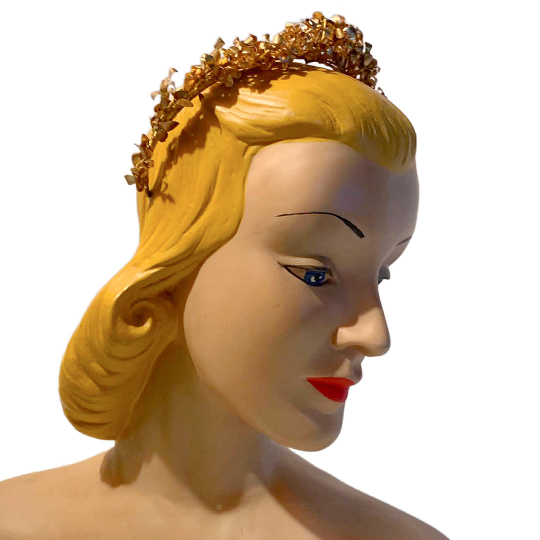 Golden Paper Hand Made Flower Crown Headband circa 1920s
