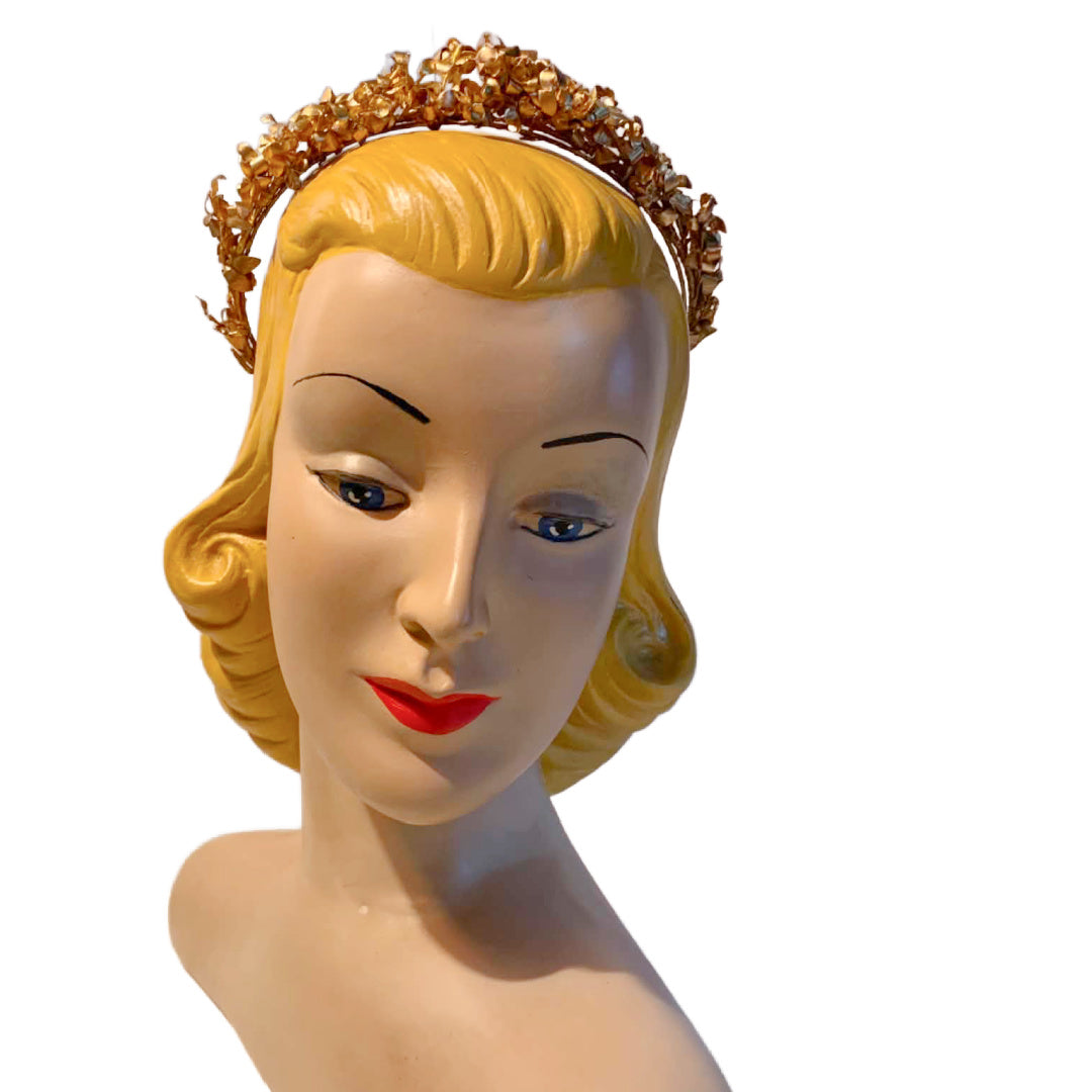 Golden Paper Hand Made Flower Crown Headband circa 1920s