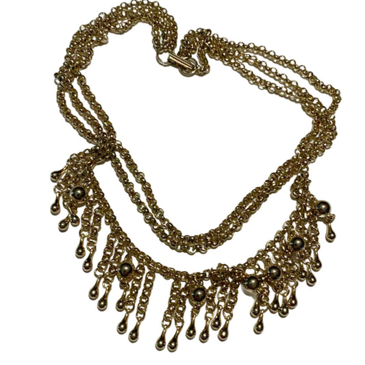 ON HOLD Gold Tone Metal Multi Chain Bib Necklace with Fringe circa 1970s
