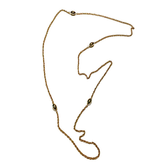 Gold Tone Chain and Oval Bead Long Layering Necklace circa 1970s