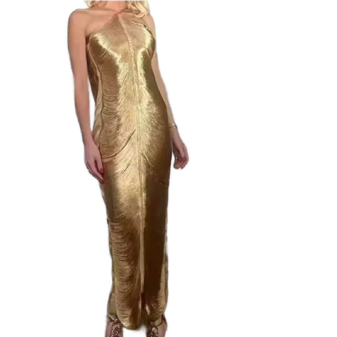 Shonda- the Metallic Draped Thread Evening Gown