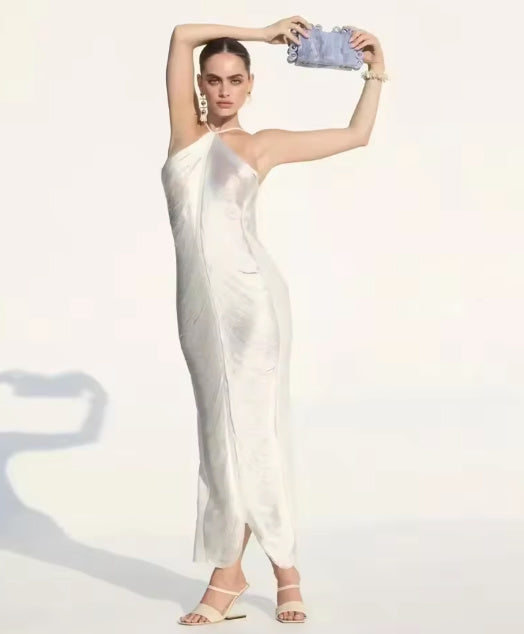 Shonda- the Metallic Draped Thread Evening Gown
