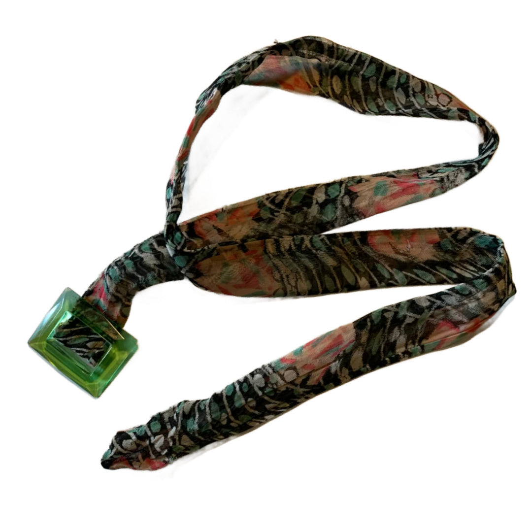 Bottle Green 1930s Floral Sash Belt with Green Glass Slide Buckle