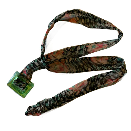 Bottle Green 1930s Floral Sash Belt with Green Glass Slide Buckle