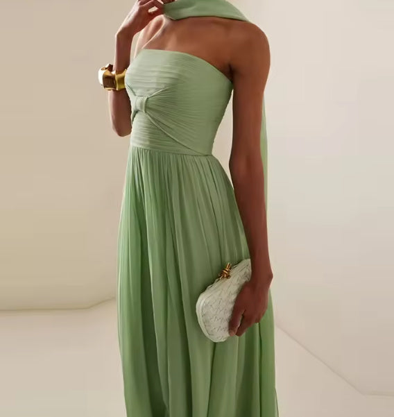 Gemma- the Seafoam Green Chiffon Evening Gown With Scarf M Gemma- the Seafoam Green Chiffon Evening Gown With Scarf M