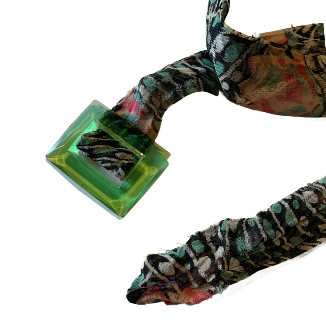 Bottle Green 1930s Floral Sash Belt with Green Glass Slide Buckle