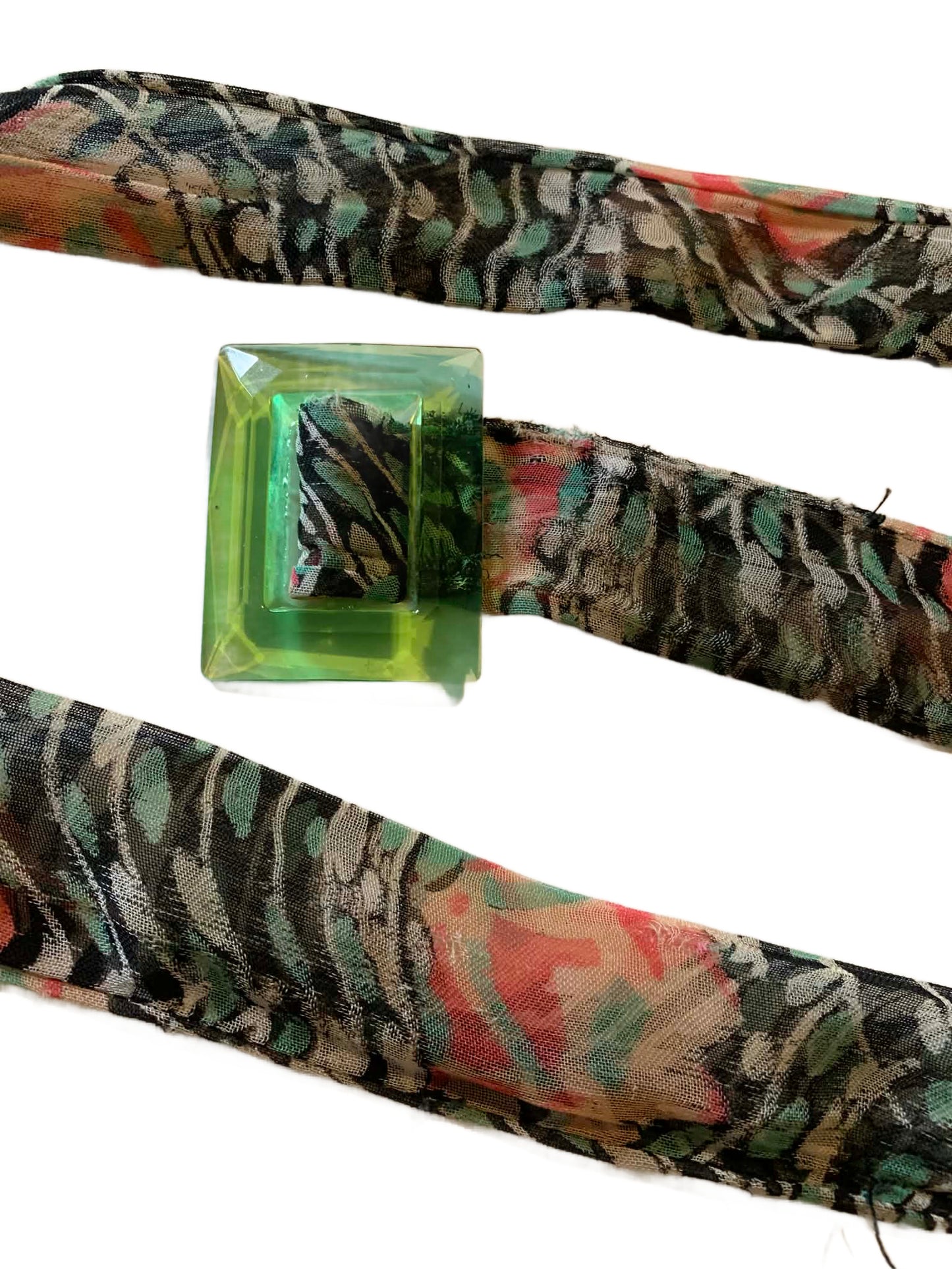 Bottle Green 1930s Floral Sash Belt with Green Glass Slide Buckle