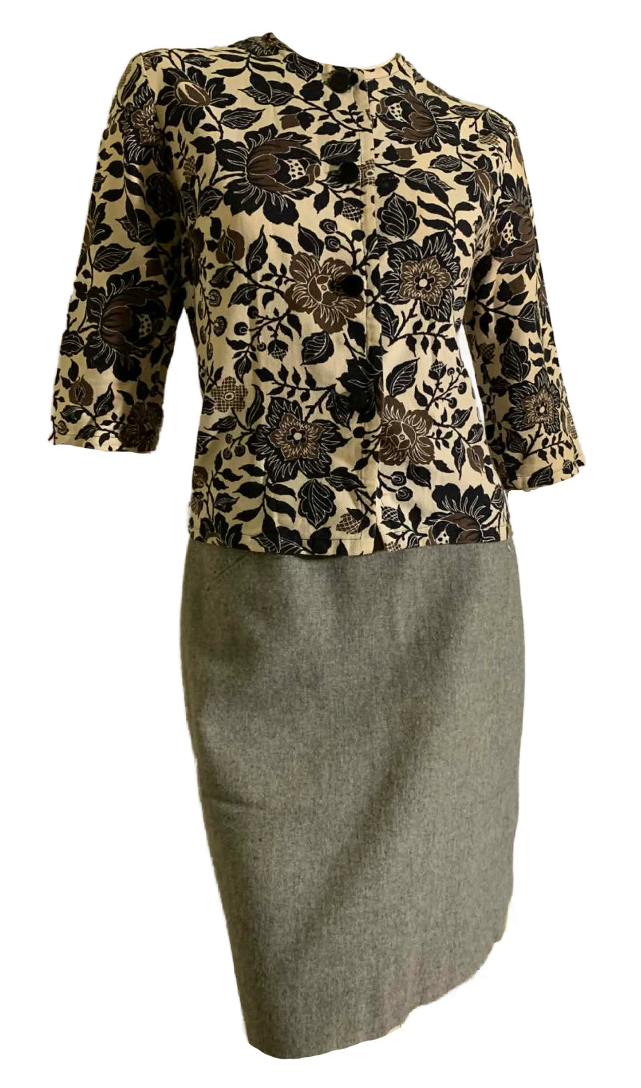 Black and Grey Floral Print Cotton Jacket circa 1960s