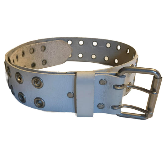 Rock n' Roll White Leather Belt with Grommets circa 1970s