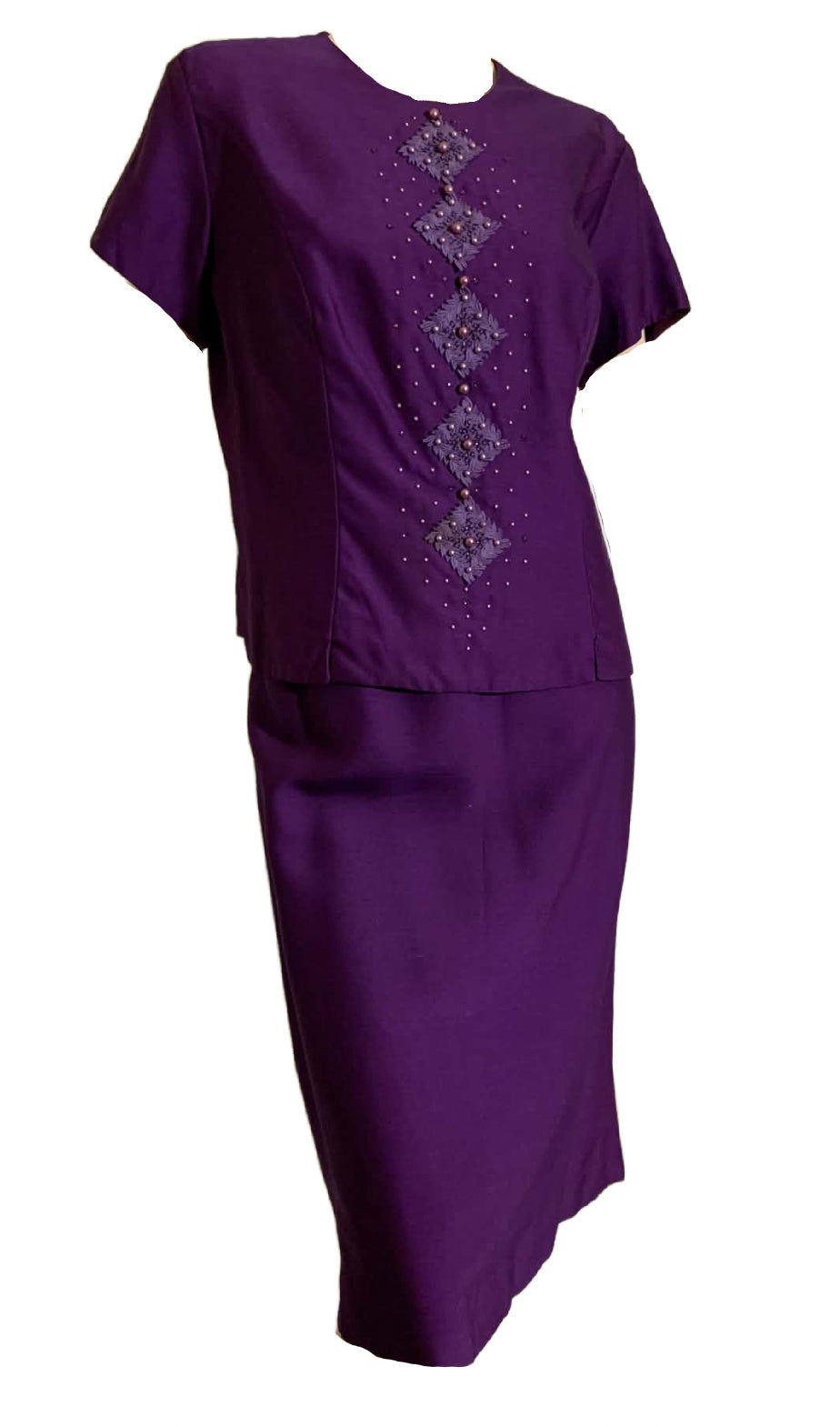 Purple 3 Piece Dress Set with Beads and Rhinestones circa 1960s